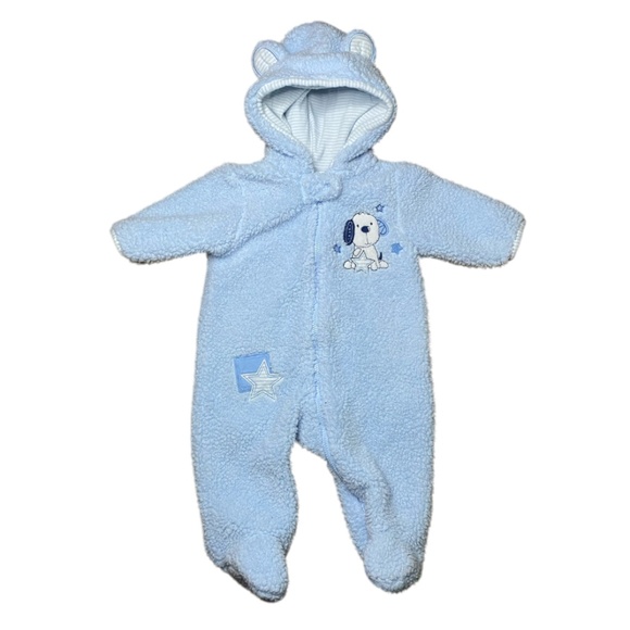 3 Mo blue plush carters bear ear sleeper and dog patch snow winter baby clothes - Picture 1 of 7